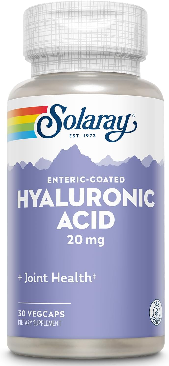 SOLARAY Ácido hialurónico  Ayuda a apoyar la comodidad saludable de las articulaciones y la salud de la piel  con vitamina C  30 cápsulas vegetales