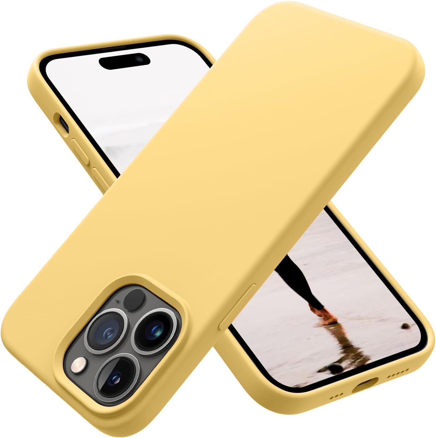 OTOFLY Diseñada para iPhone 14 Pro, funda delgada de silicona a prueba de golpes para iPhone 14 Pro de 6.1 pulgadas (amarillo)