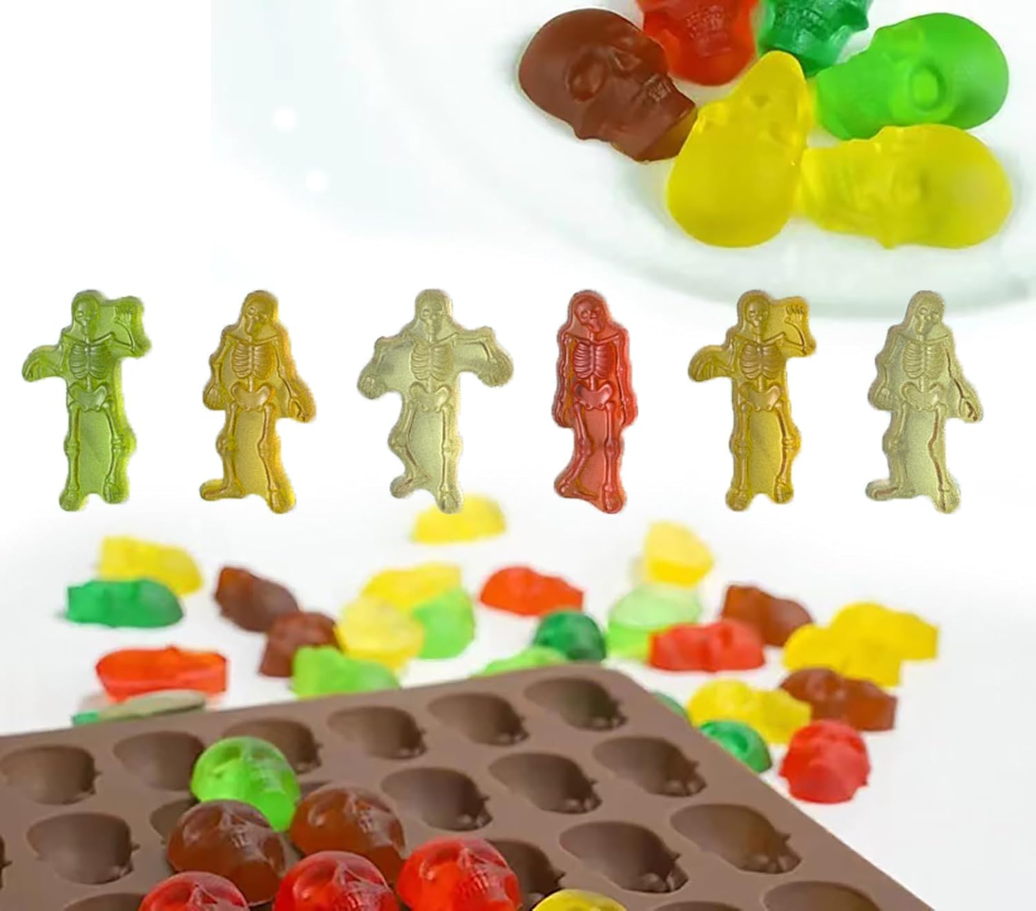 Paquete de 2 moldes de silicona para gomitas de caramelo de chocolate con 1 cuentagotas, 40 cavidades, molde 3D de fácil liberación para fondant de