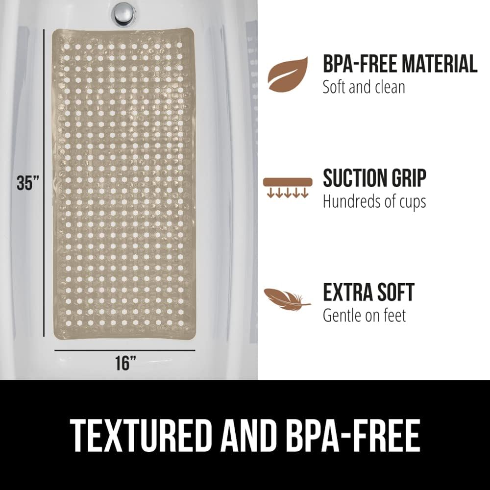 Gorilla Grip – Alfombra de baño, ducha y bañera patentada, lavable a máquina, anti-bacteriana, sin BPA, látex, sin ftalatos, cuadrada, con agujeros