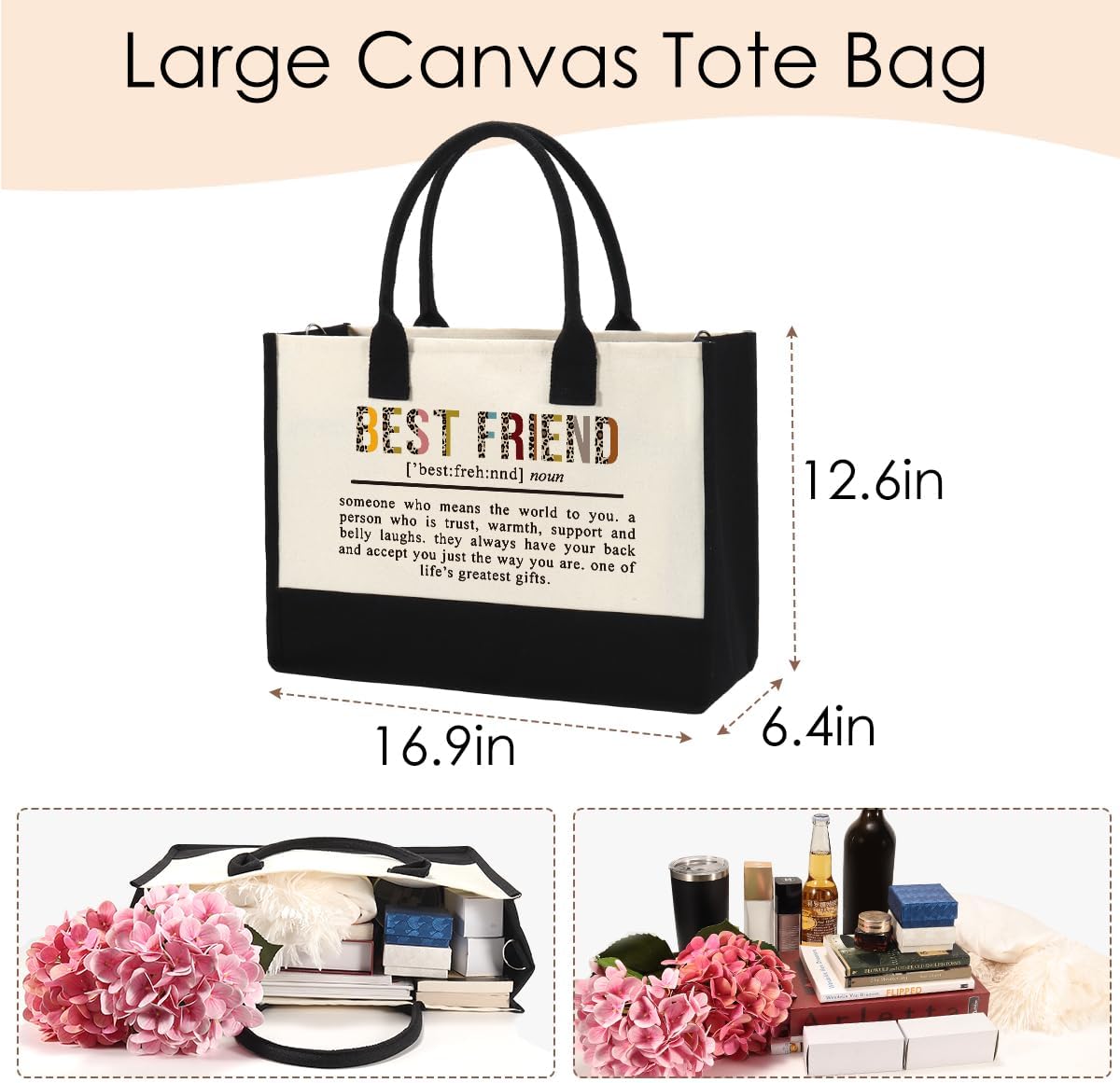 Regalos para mejores amigas, mujeres, regalos para amigas para niñas, bolsa de lona con cremallera, regalos de cumpleaños para mujeres, bolsa de