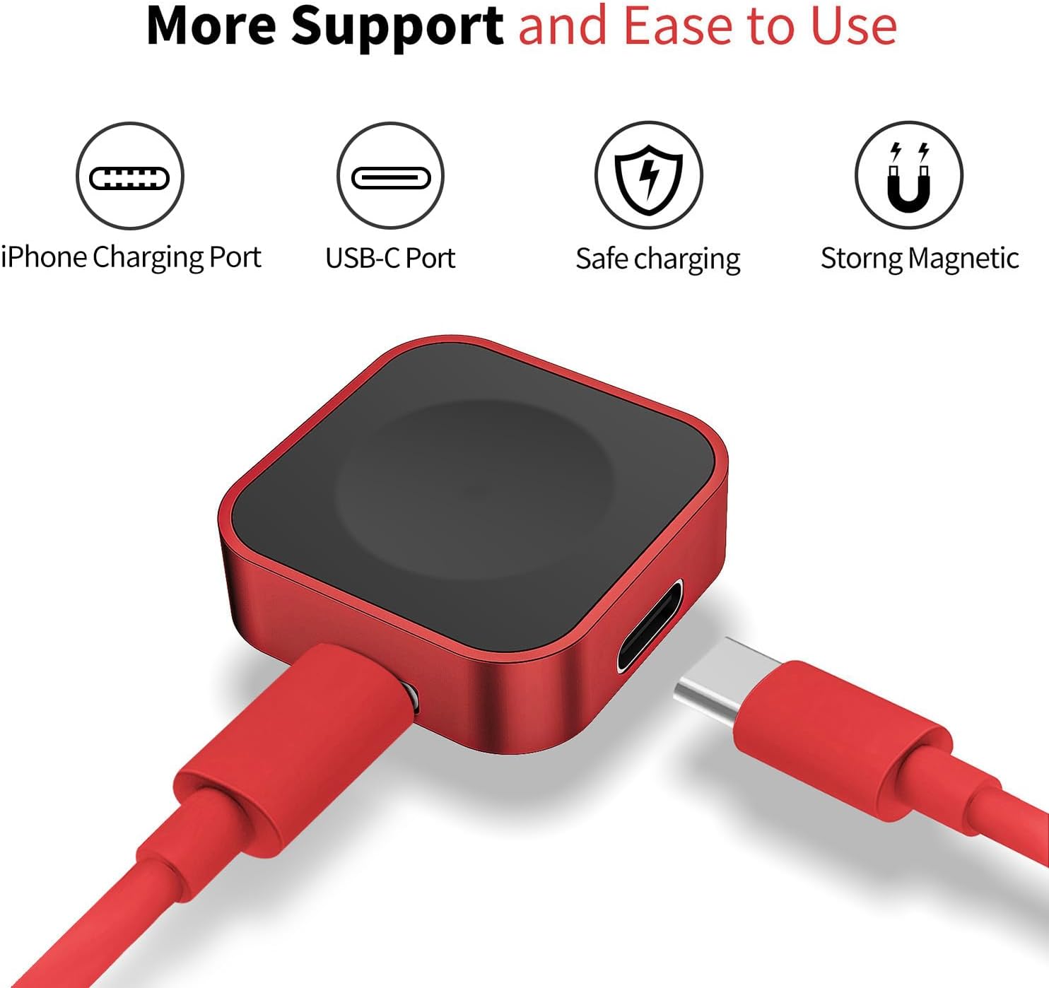 Lovandare Adaptador de cargador magnético para Apple Watch, reutilización USB-C o iPhone Cable de carga rápida, carcasa de metal, portátil,
