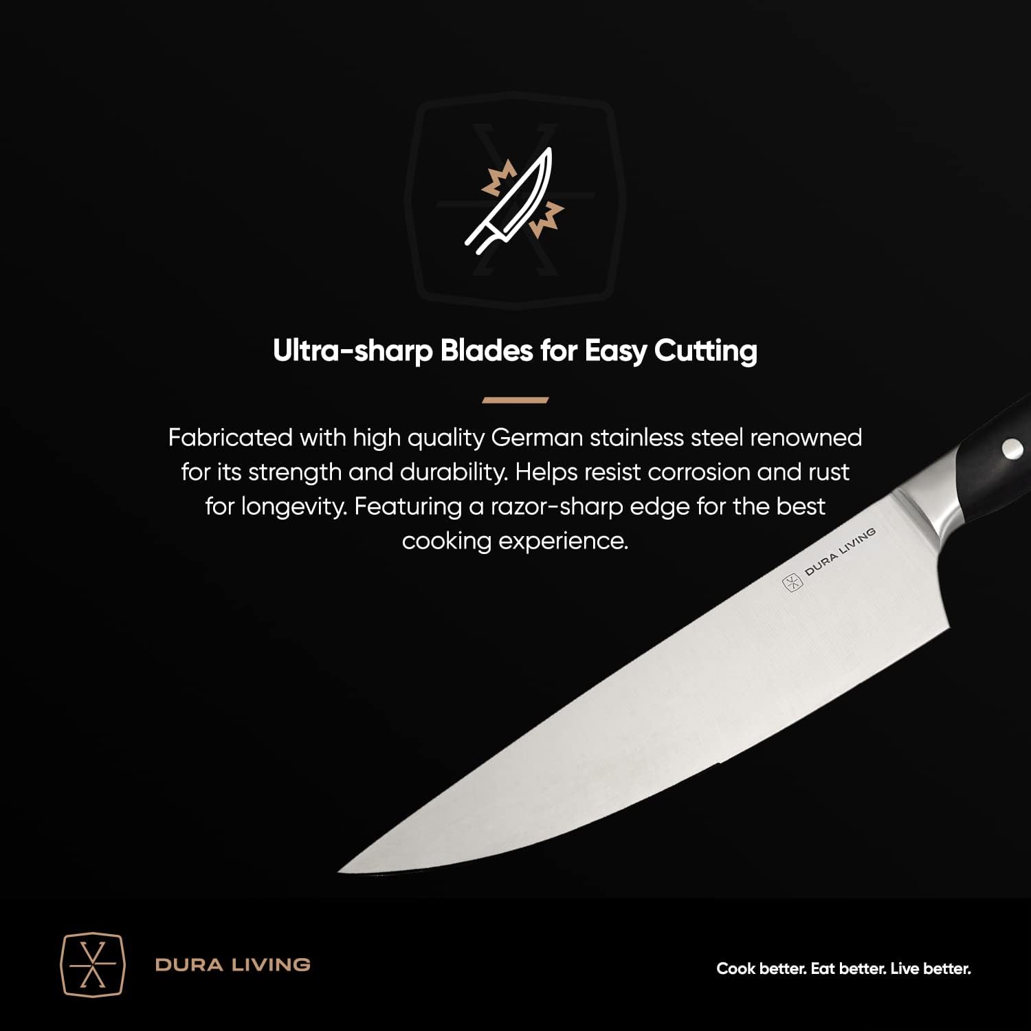 DURA LIVING Santoku – Cuchillo de cocina de 7 pulgadas, acero inoxidable alemán de alto carbono ultra afilado, cuchillos Santoku con mango