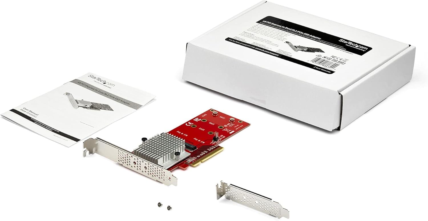 StarTech.com Tarjeta adaptadora dual M.2 PCIe SSD – X8  x16 Dual NVMe o AHCI M.2 SSD a PCI Express 3.0 – Compatible con M.2 NGFF PCIe (M-Key)