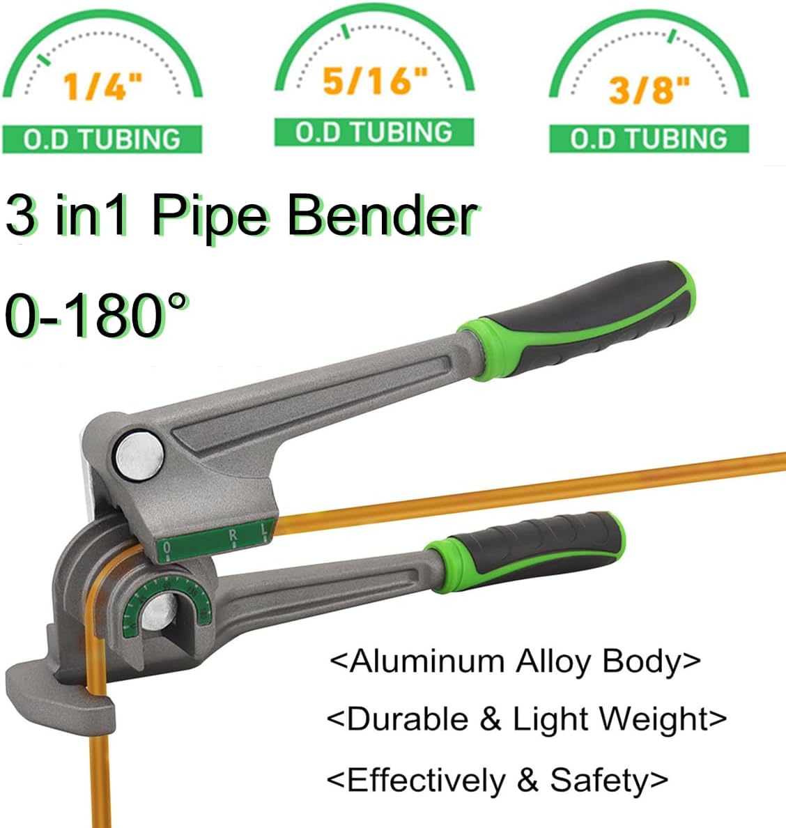 Dobladora de tubos 3 en 1 de 14″, 516″, 38″ (680.394 in) O.D. Dobladora de tubos 3 en 1, dobladora de tubos HVAC de 180, herramienta de doblado de