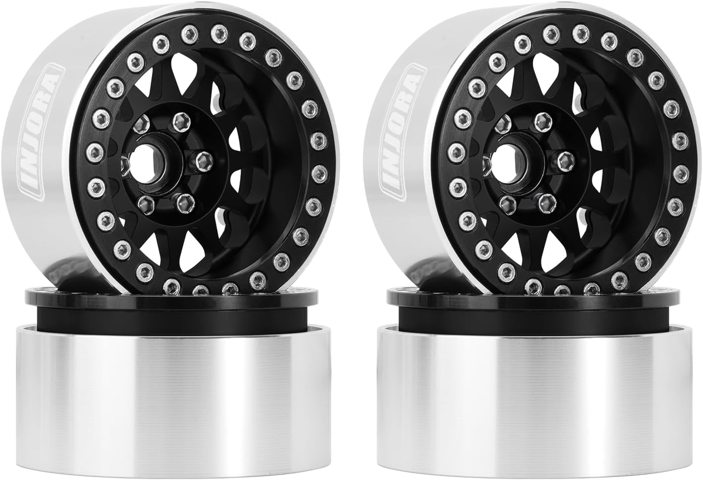 INJORA 1.9 “Beadlock llanta de rueda compensación negativa 0.409 in CNC Rueda de aluminio para TRX4 SCX10 Gen8 VS4-10 110 RC Crawler Car (negro)