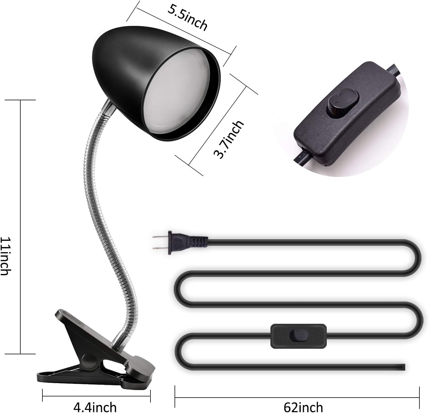ENERGETIC SMARTER LIGHTING Luz de clip para cama, luz de lectura con clip no regulable para cama, 4000 K blanco frío, lámpara de escritorio de 3.5 W