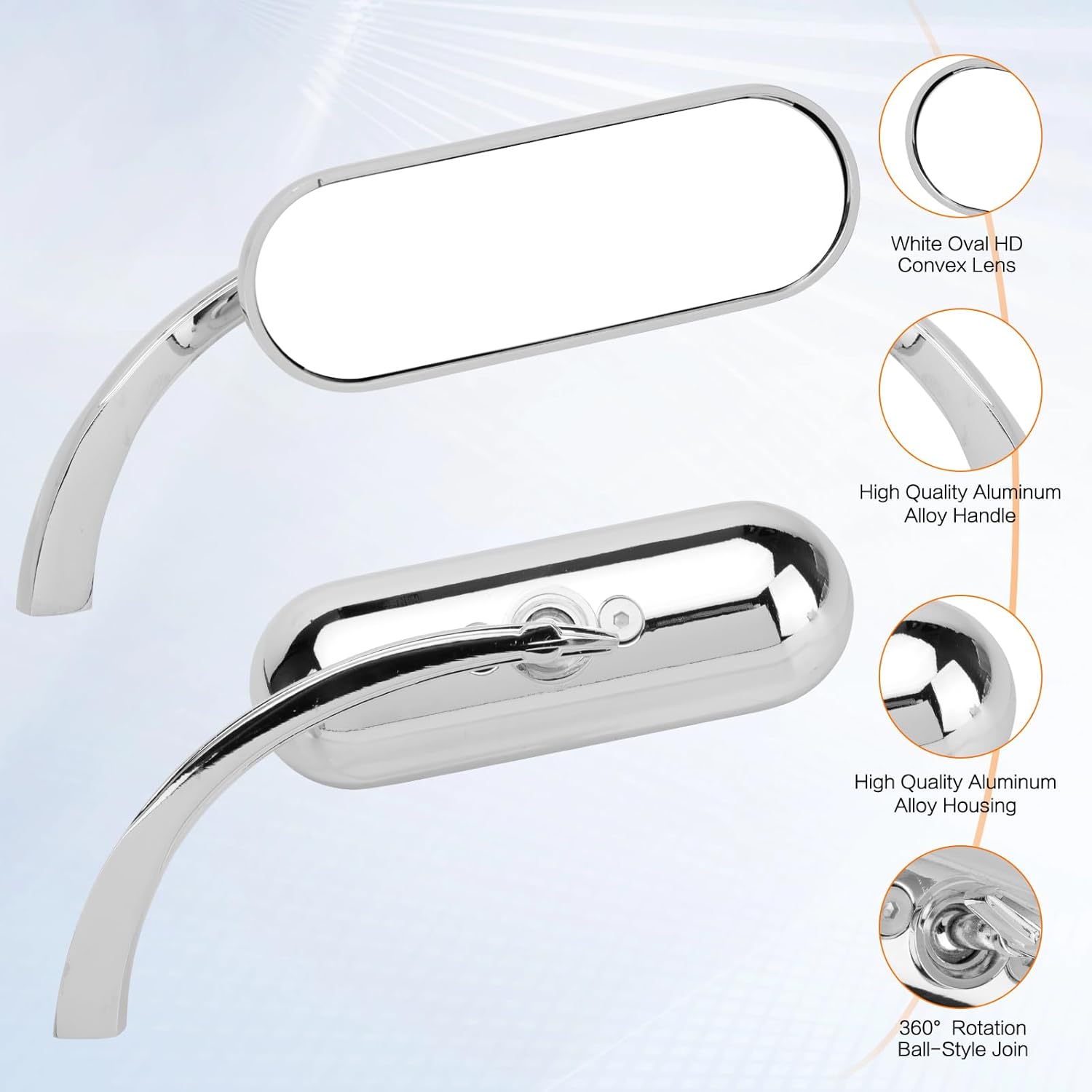 LKV Mini espejos retrovisores ovalados para motocicleta, 0.315 in, 0.394 in, retrovisor, universal, rotación de 360 grados, repuesto cromado para