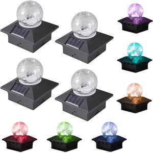 Luces solares para tapa de poste con 2 modos de luz, luces de poste de valla alimentadas por energía solar con lámpara de bola de vidrio agrietado, Luces solares para tapa de poste con 2 modos de luz, luces de poste de valla alimentadas por energía solar con lámpara de bola de vidrio agrietado,
