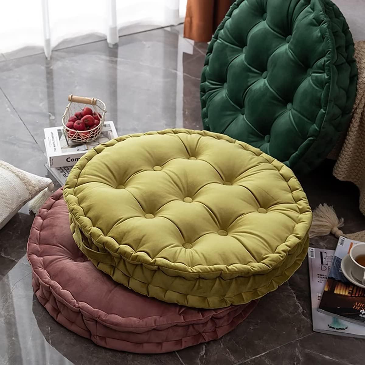 Cojín redondo para silla, asiento grueso con asa de transporte, cojín de terciopelo tatami para interiores y exteriores, almohadilla para yoga, sala