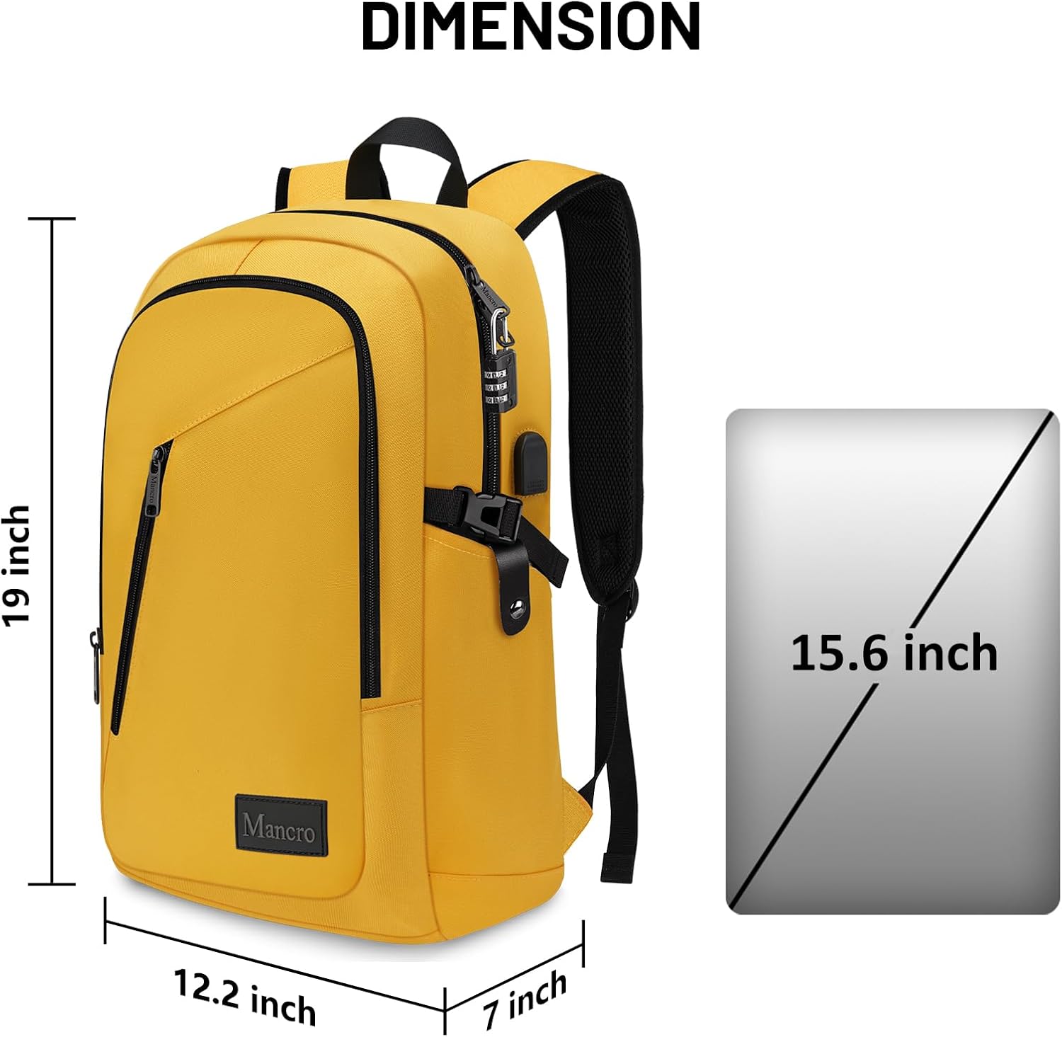 Mancro Mochila de viaje para laptop con puerto de carga USB, mochila antirrobo de 15.6 pulgadas para mujeres y hombres, bolsa de computadora