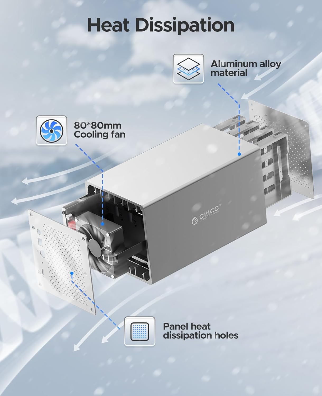 ORICO Caja de disco duro RAID de 4 bahías USB C Soporte independiente de aluminio 3.5 pulgadas Bahía de disco duro externo para 2.5”3.5”HDDSSD