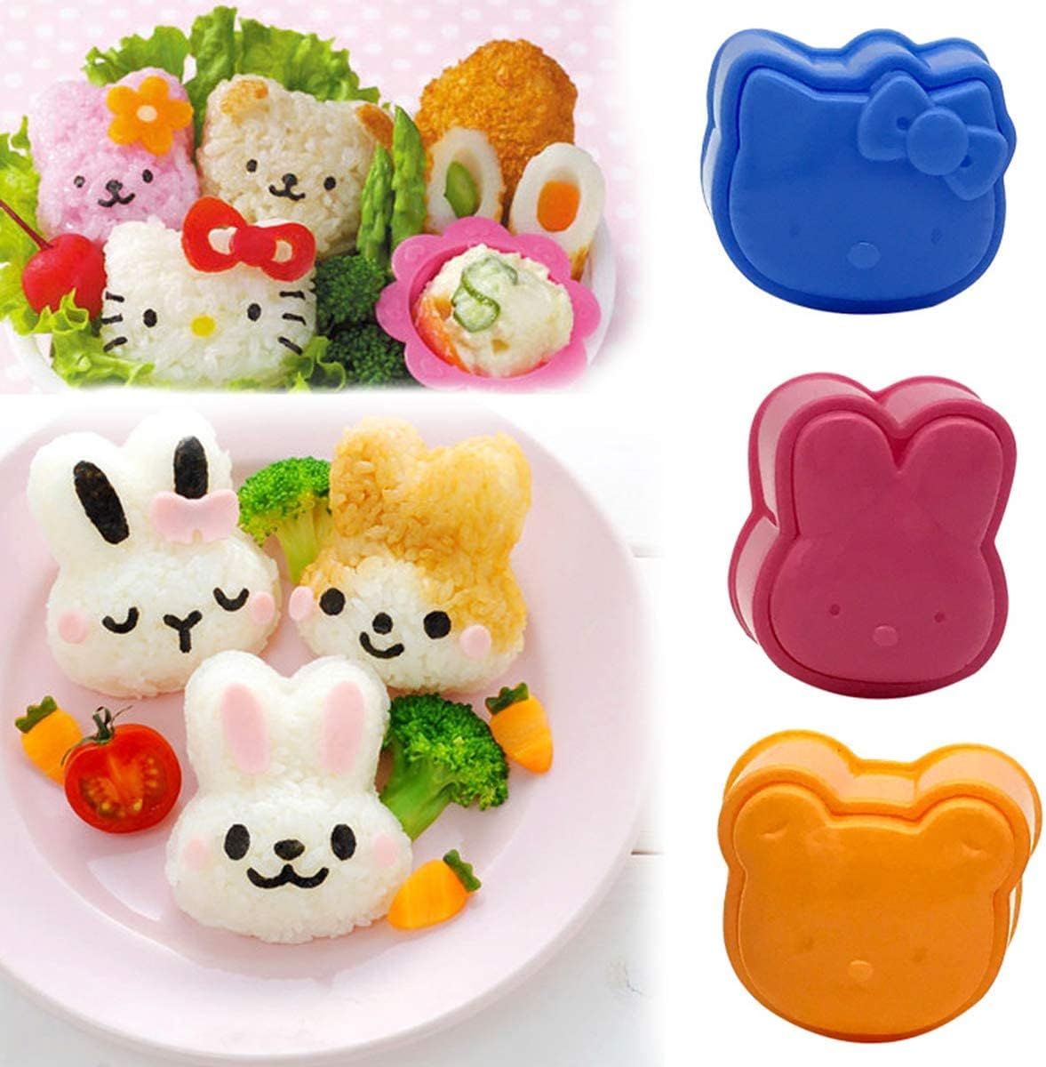 Molde de bola de arroz para batido de sushi, molde de sushi con formas de animales (3 piezas + 1 pieza) herramienta de bricolaje herramienta de