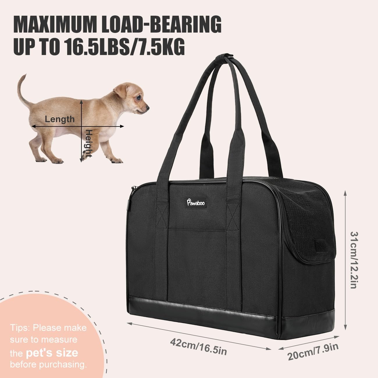 Pawaboo Bolsa transportadora para perros, bolsa de transporte para mascotas con bolsillos, bolsa transpirable de lados suaves para mascotas con