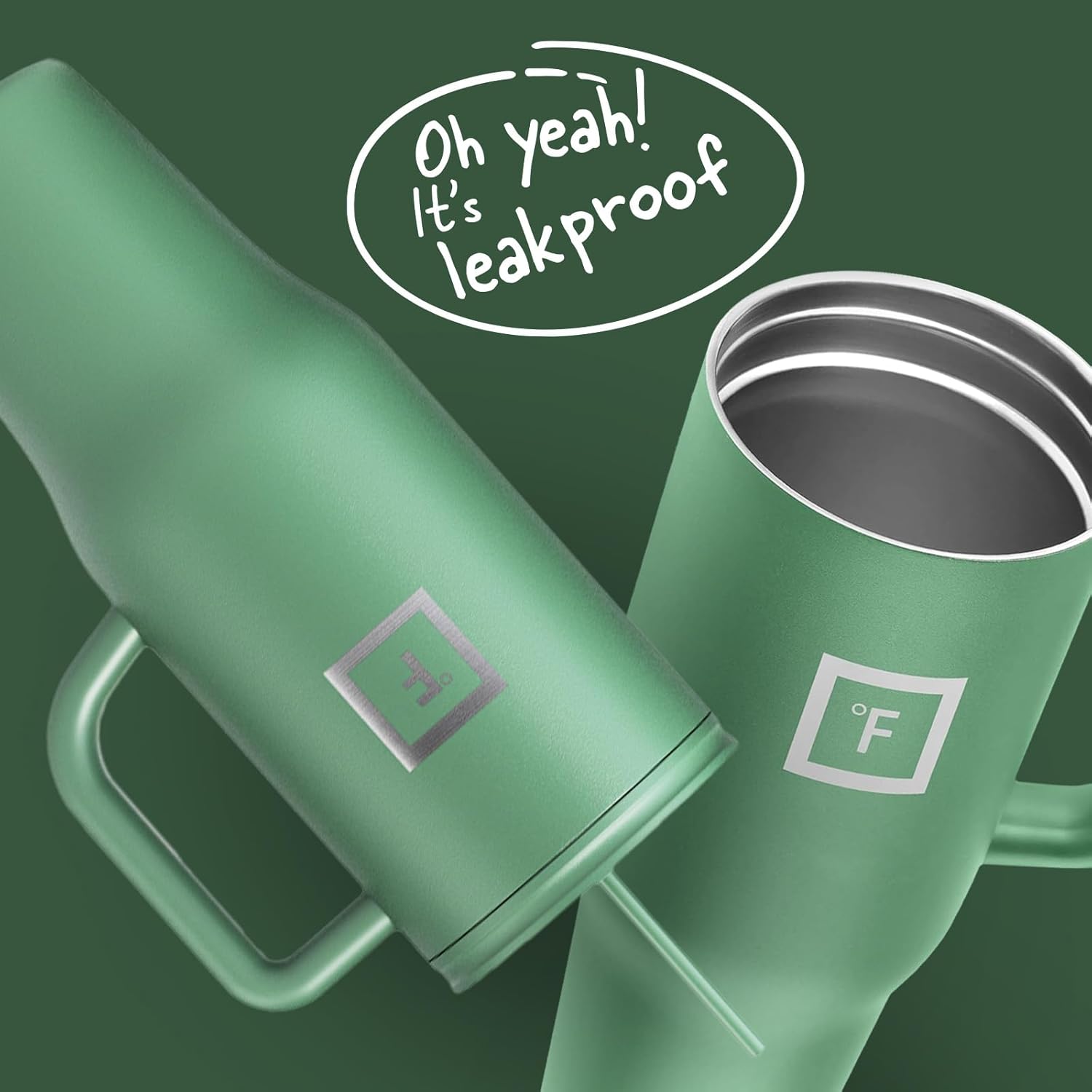 IRON FLASK Co-Pilot – Vaso aislado con popote y tapas abatibles, botella portavasos, para bebidas calientes y frías, a prueba de fugas, agua, taza