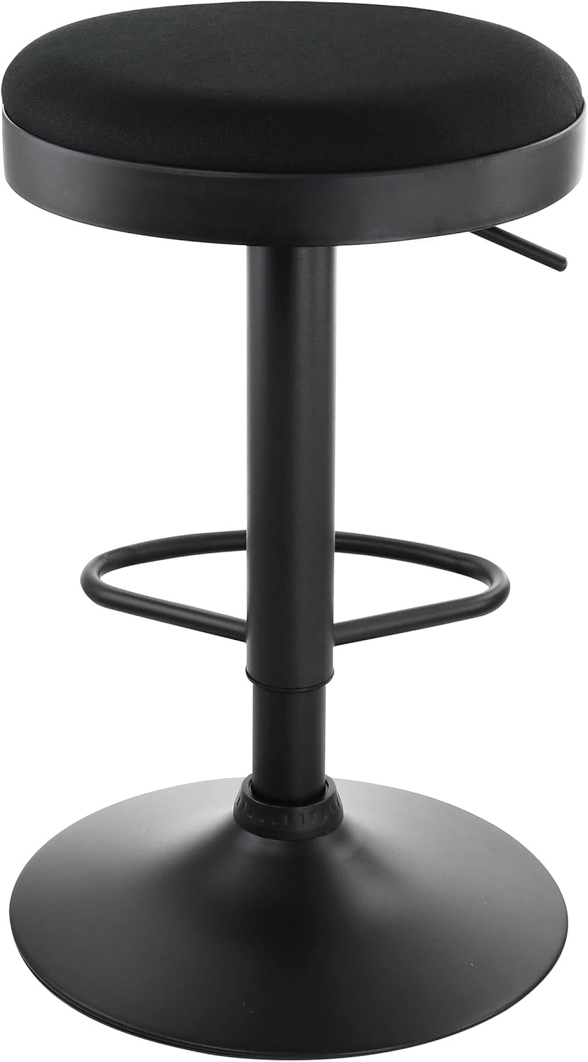 Elama Taburete de bar de tela ajustable sin respaldo de 2 piezas en negro con base negra, (ELM-7229)