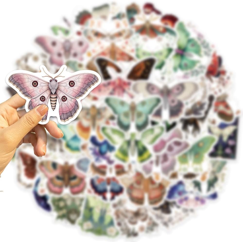 Calcomanías de polilla para álbumes de recortes, calcomanías estéticas de animales, 50 calcomanías de polilla de dibujos animados coloridas,