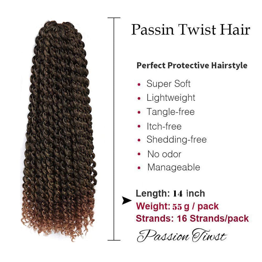 8 paquetes de extensiones de cabello rizado de 18 pulgadas, Passion Twist, con ondas de agua, crochet, ombre, para trenzar
