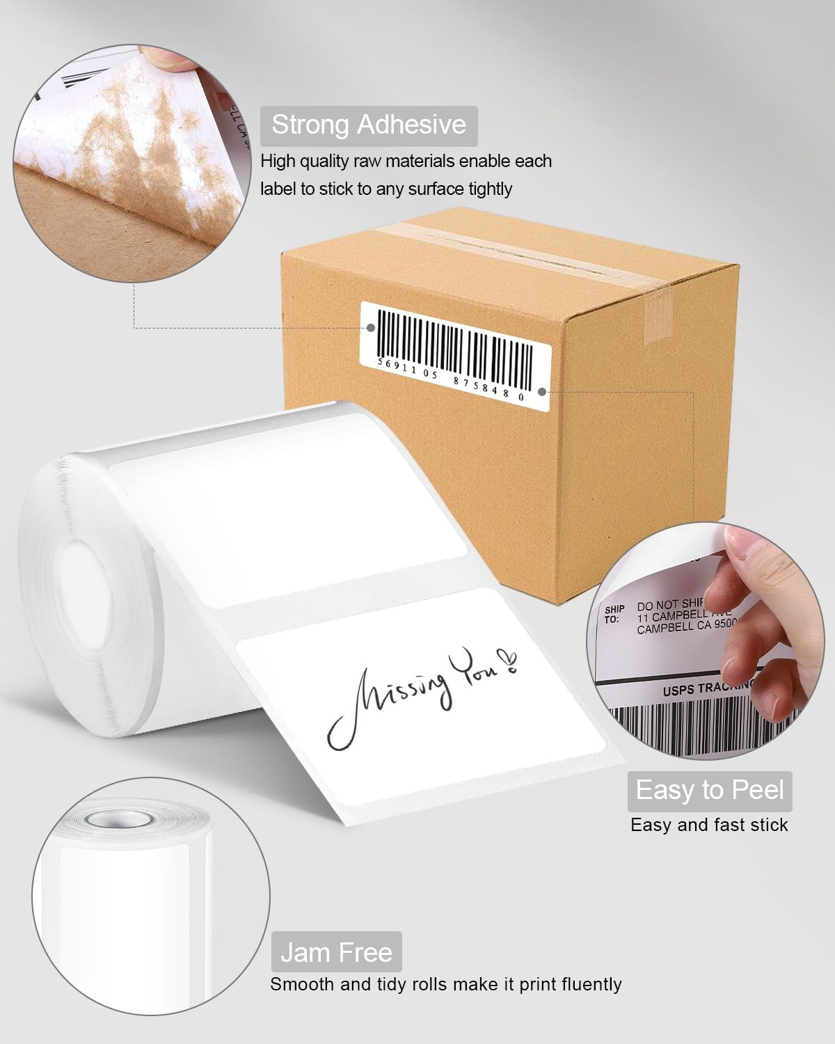 Phomemo 9 rollos de etiquetas, juego de papel térmico de etiquetas directas, etiquetas autoadhesivas fuertes de 1.96 x 1.18 pulgadas, etiquetas para