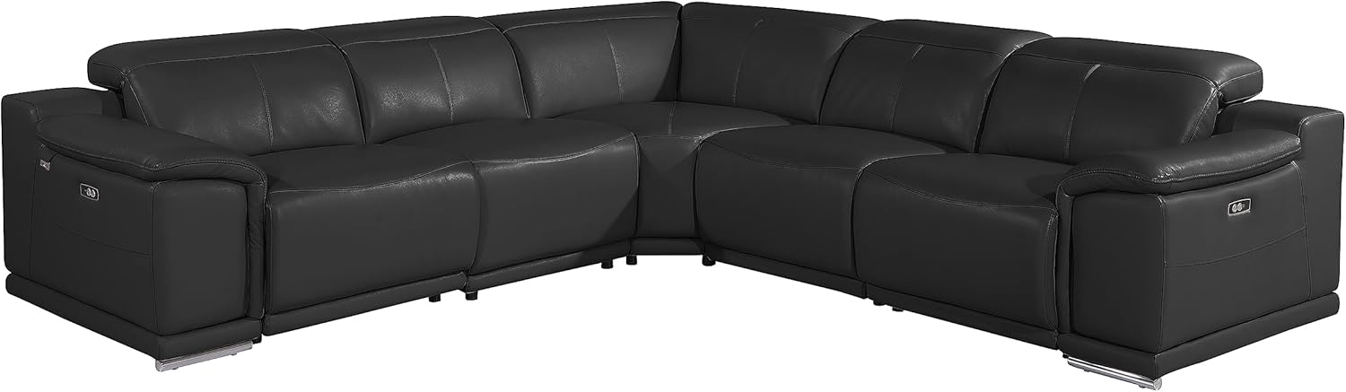 Sofá modular Venice de 5 piezas con 3 reclinables eléctricos, cuenta con reposacabezas ajustable, soporte lumbar, estación de carga USB e
