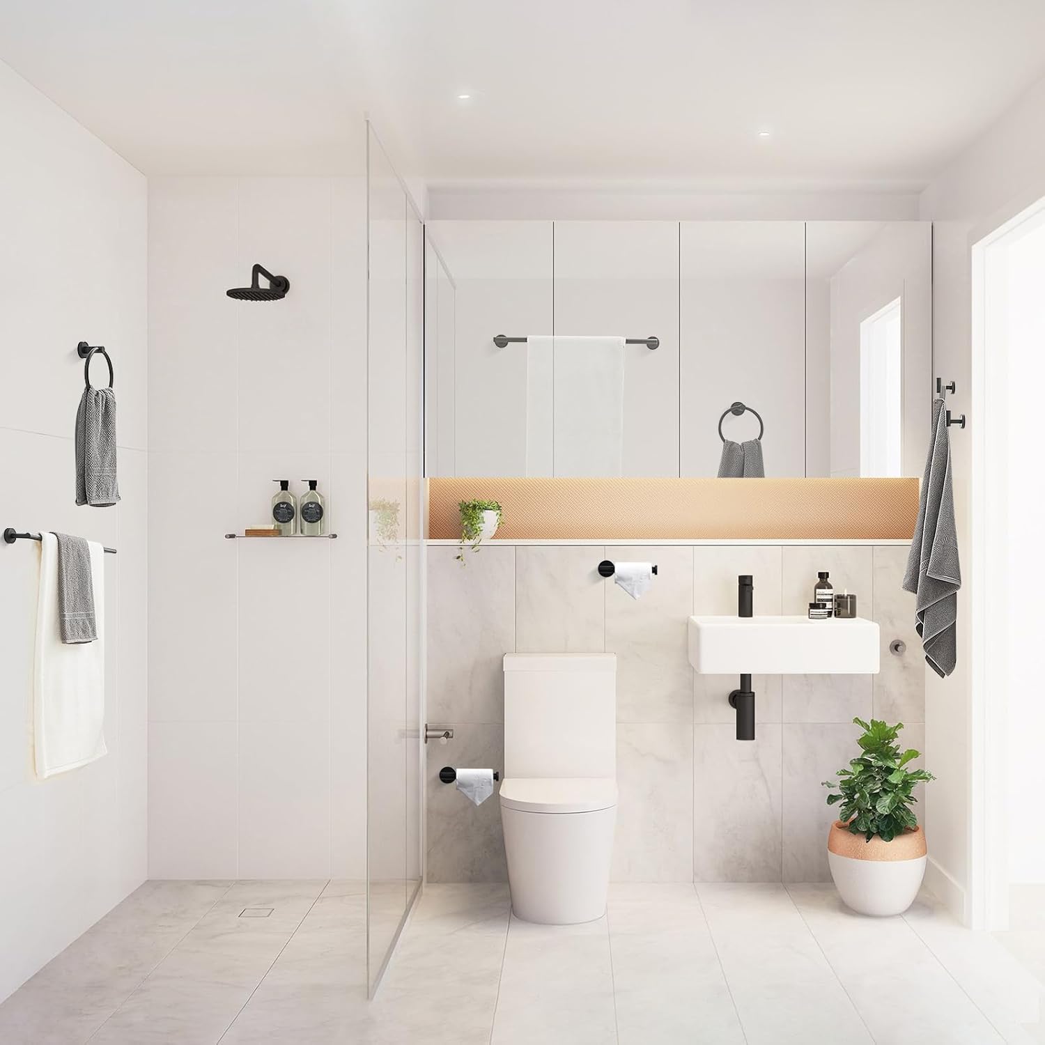 Fapully Juego de accesorios de baño de 8 piezas de acero inoxidable, juego de accesorios de baño negro mate montado en la pared