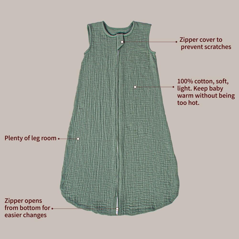 PRIMLECT Saco de dormir para bebé de 6 a 12 meses, manta de muselina para bebé, con cremallera de 2 vías, saco de dormir ligero y transpirable 0.5