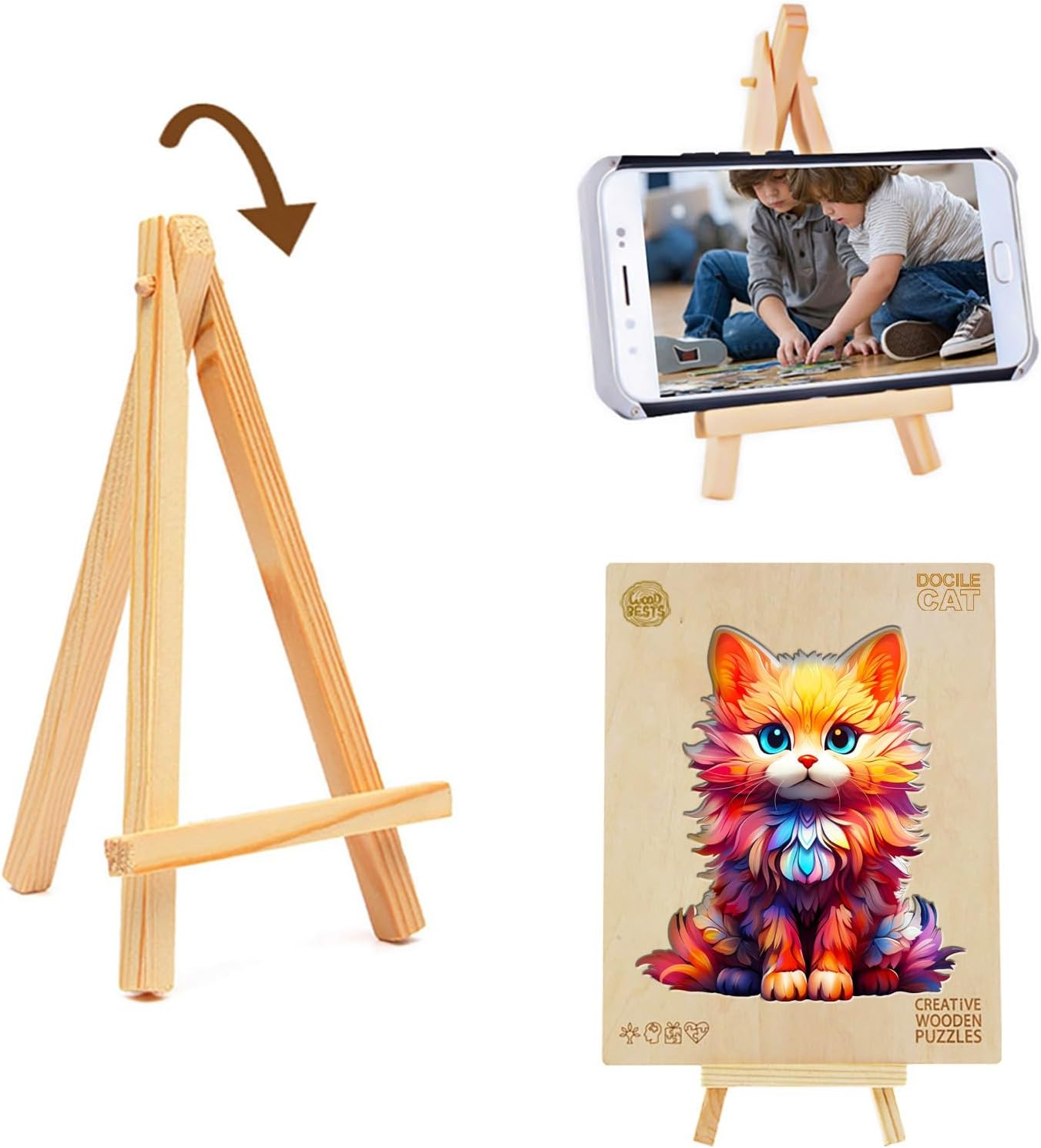 Rompecabezas de madera, con forma de gato dócil, 90 piezas de 7.9 x 6.9 pulgadas. Rompecabezas ecológico con forma de animal único, regalo de