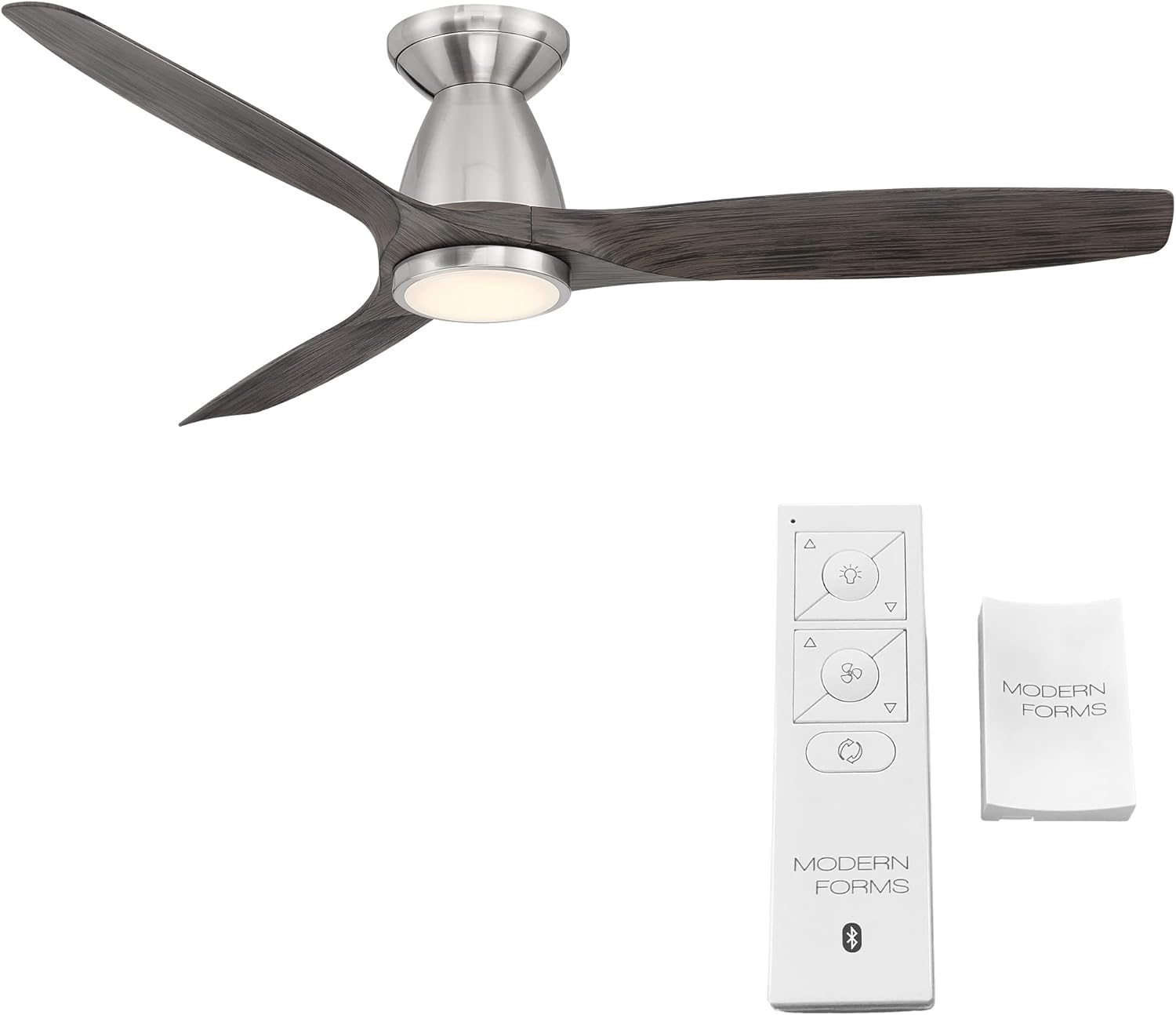 Skylark Smart – Ventilador de techo empotrado de 3 cuchillas para interiores y exteriores, kit de luz LED de 3000 K de níquel cepillado y ébano de