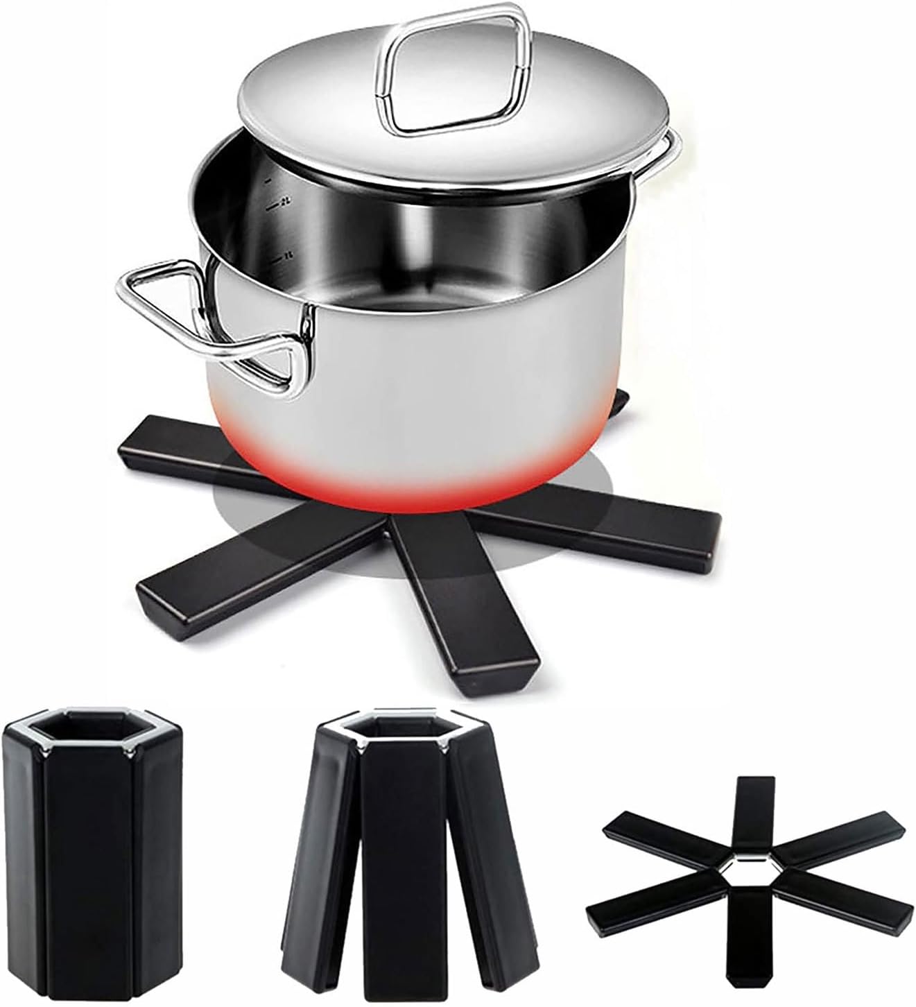 Juego de salvamanteles plegables resistentes al calor, paquete de 3 manteles individuales de plástico antideslizante negro para platos calientes,