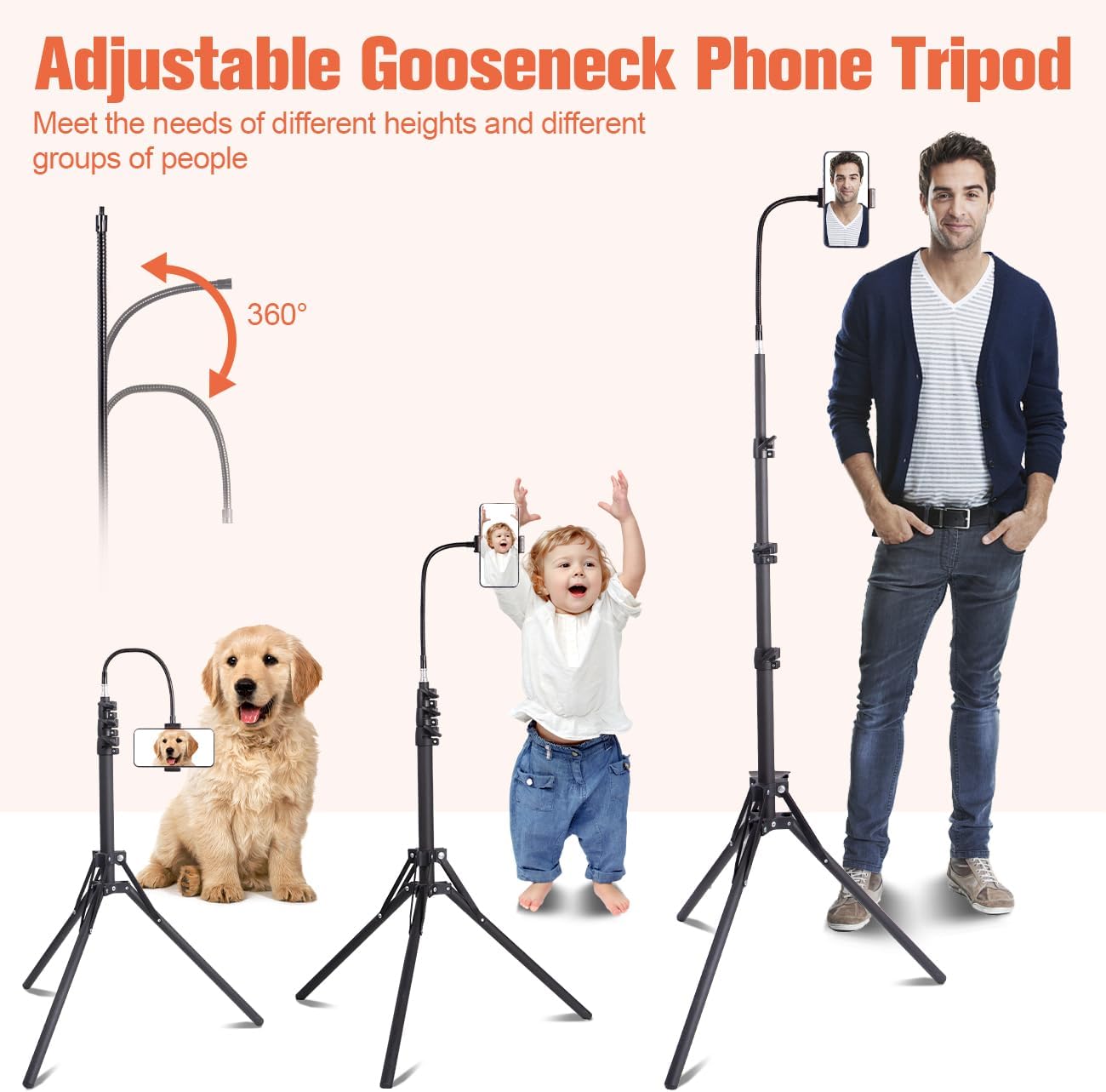 Lusweimi – Soporte de trípode para teléfono celular, de 81 pulgadas de alto, trípode de cuello de cisne ajustable de 360 con soporte para teléfono,