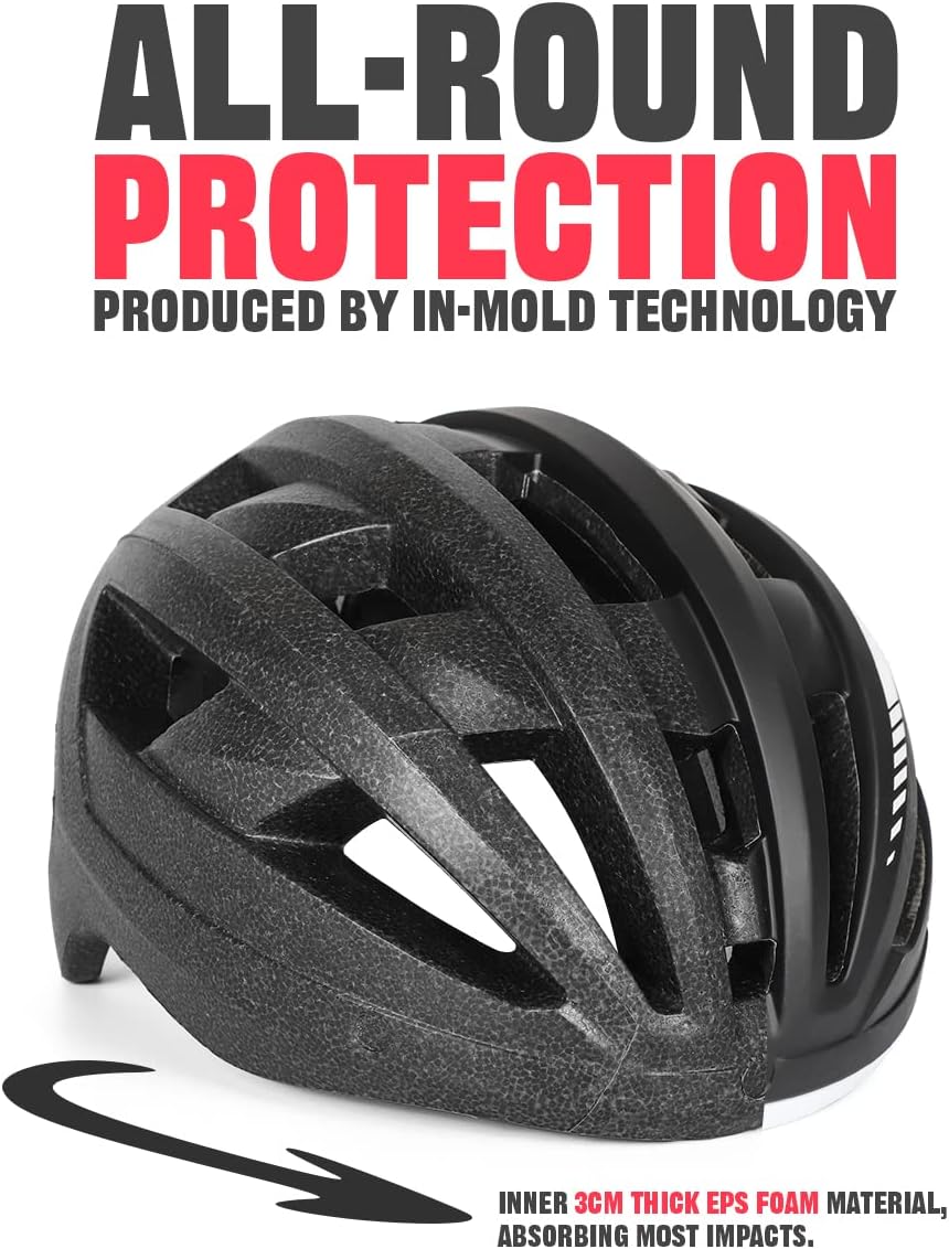 VICTGOAL Casco de bicicleta para hombres y mujeres con luz LED, gafas magnéticas desmontables, visera solar extraíble, casco de bicicleta de montaña