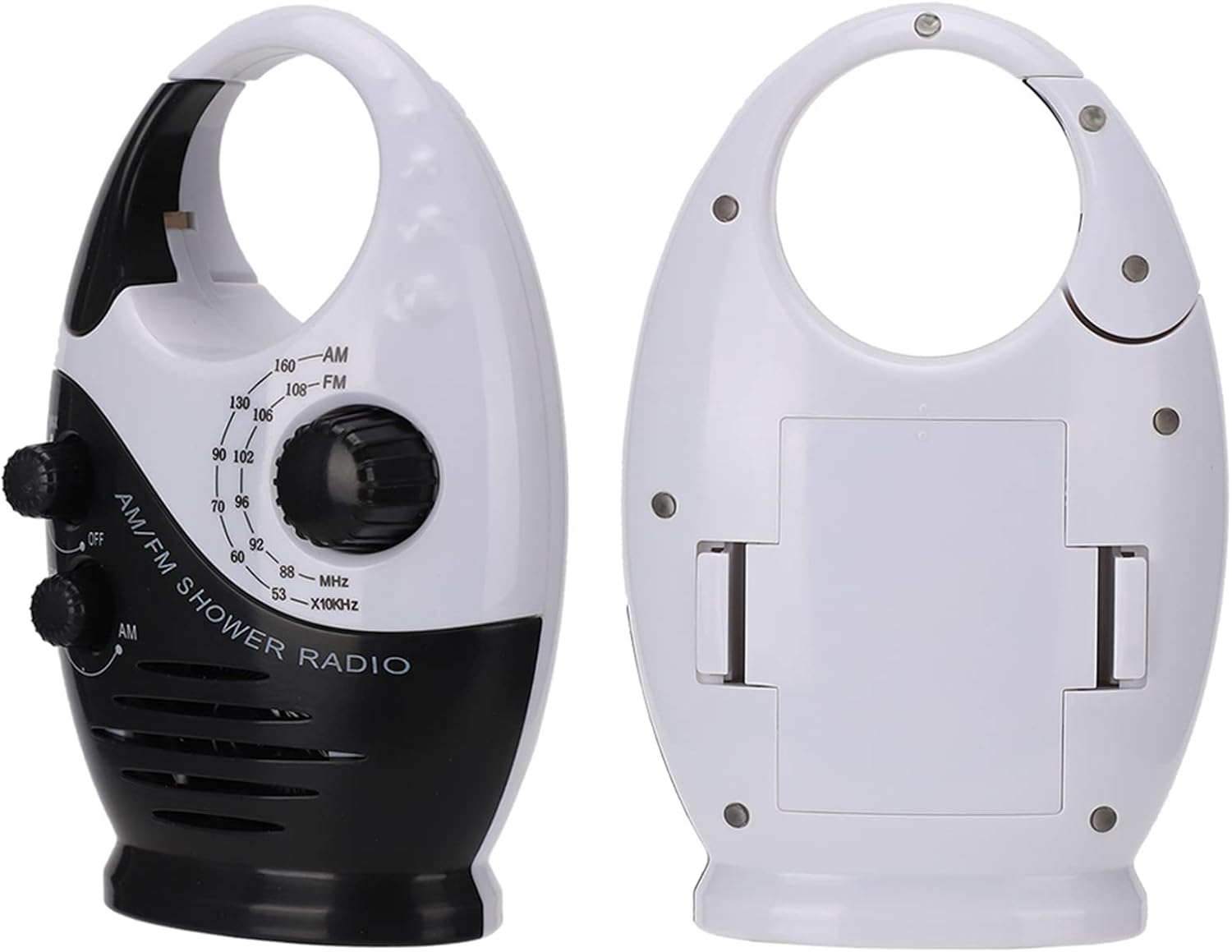 Radio de ducha impermeable, radio AMFM con altavoces de volumen ajustables, altavoces portátiles alimentados por batería con mango de gancho para