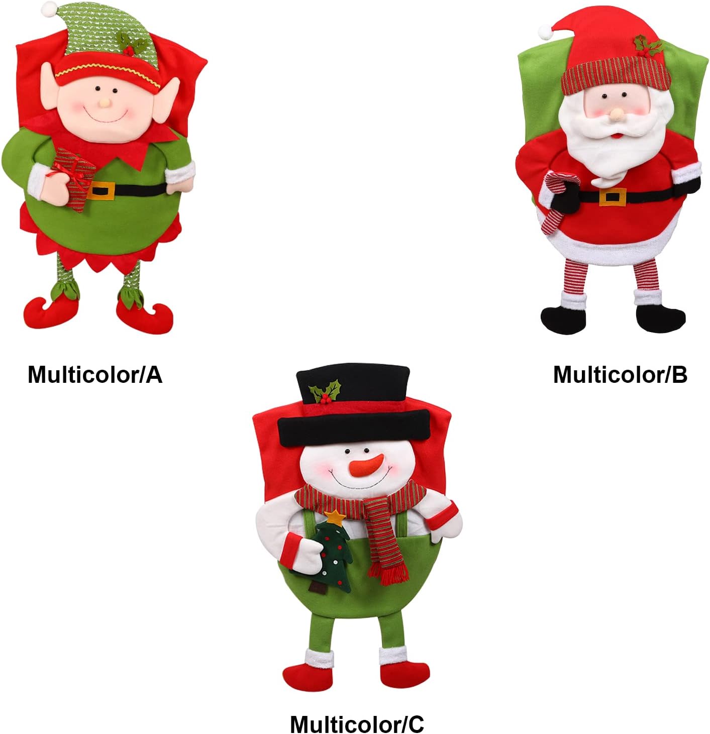 Paquete de 2 fundas para sillas de Navidad, de felpa, Papá Noel, muñeco de nieve, elfo, fundas de asiento de Navidad para sillas de comedor, fundas