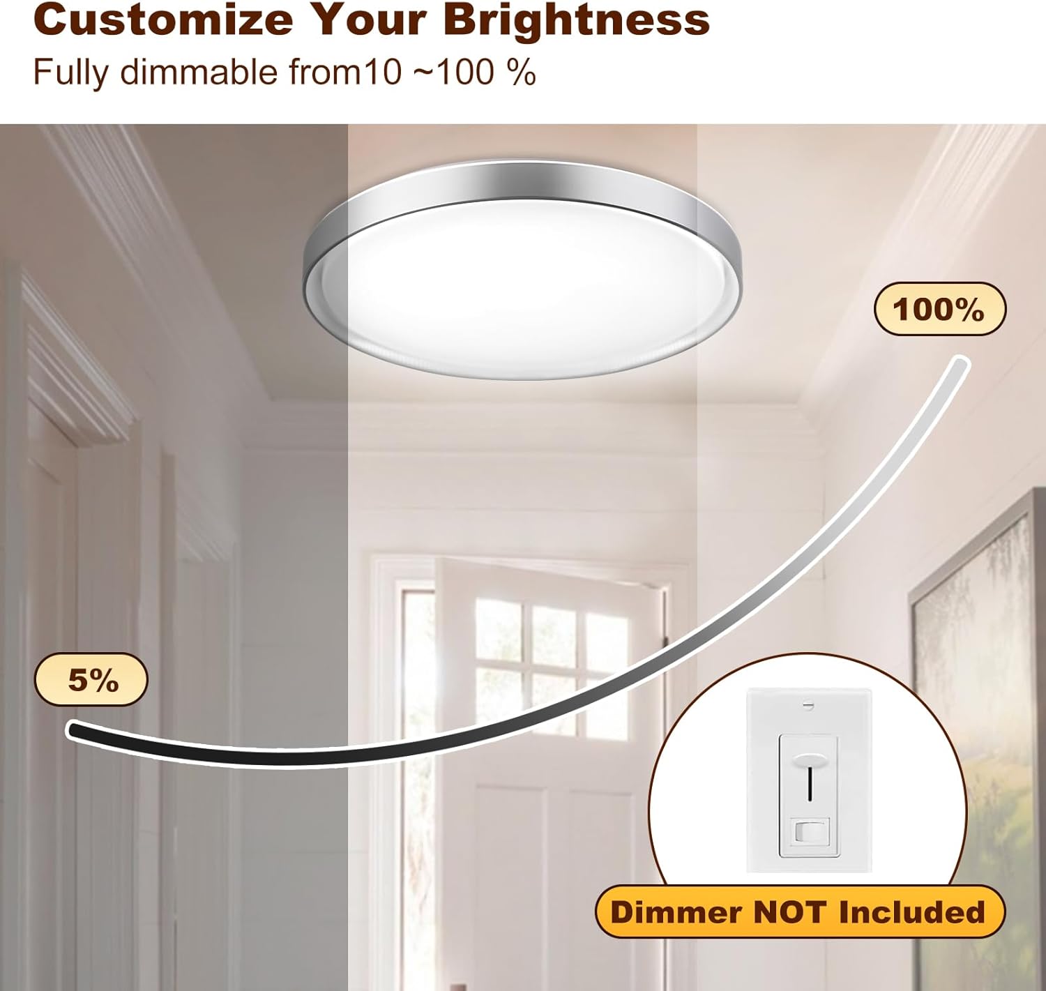 DLLT – Lámpara de techo redonda de cristal de 45 W, moderna lámpara LED regulable cerca del techo, lámpara de techo plateada de 20 pulgadas para