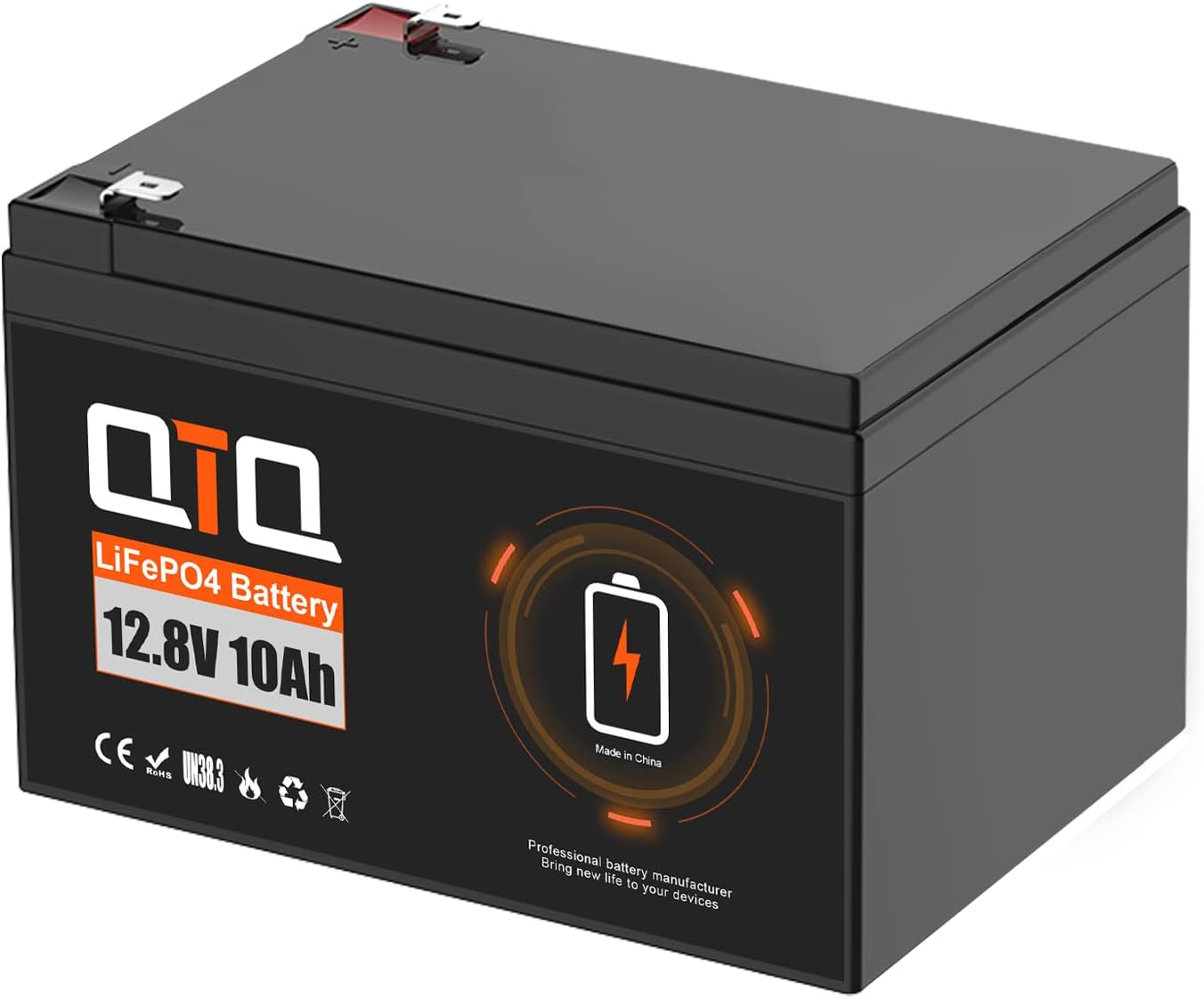 QTQ Batería LiFePO4 de 12.8 V 10 Ah, BMS de 10 A, perfecta para UPS, sistema de alarma