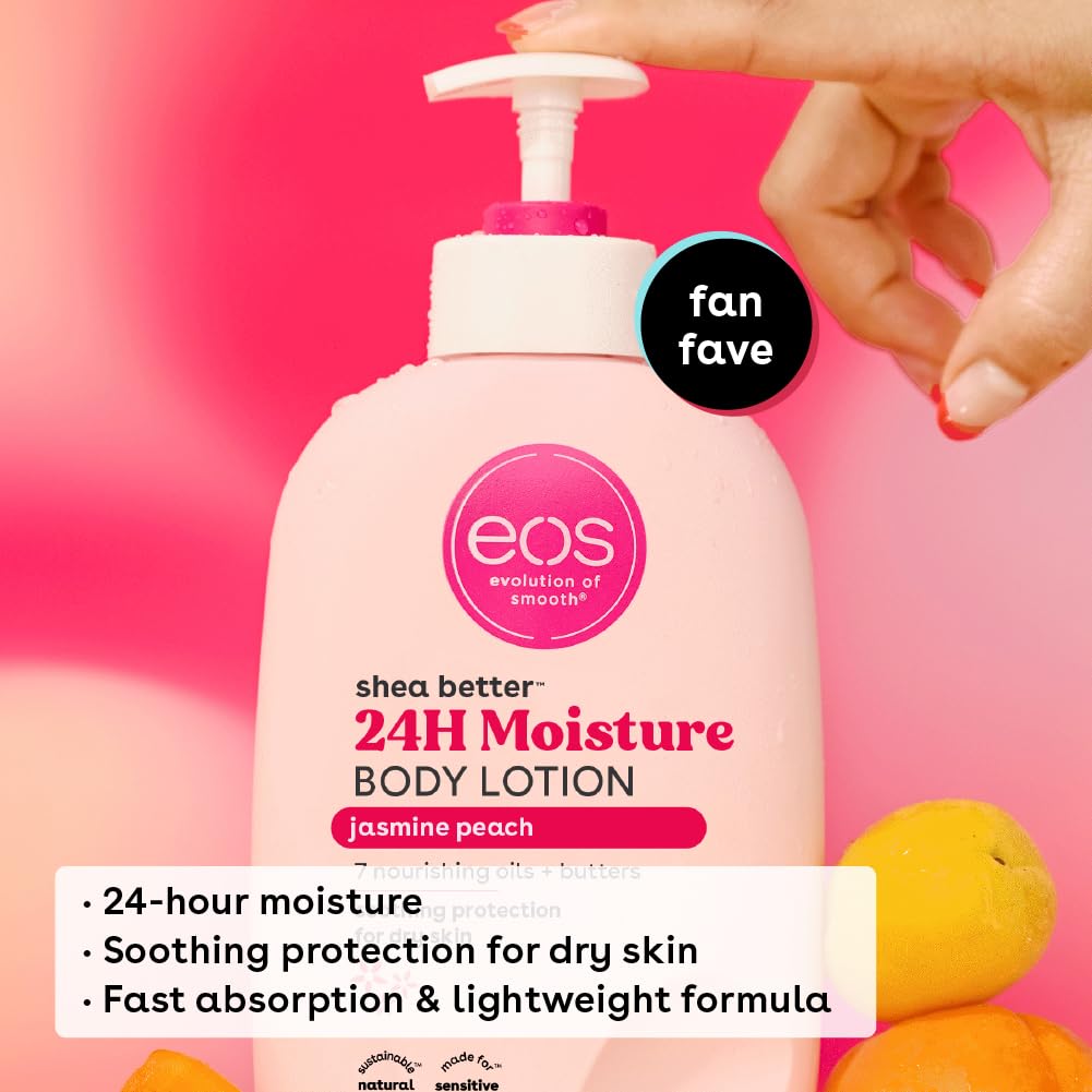 eos Loción corporal Shea Better – Jasmine Peach, cuidado de la piel con humedad las 24 horas, ligera y no grasosa, hecha con karité natural, vegano,