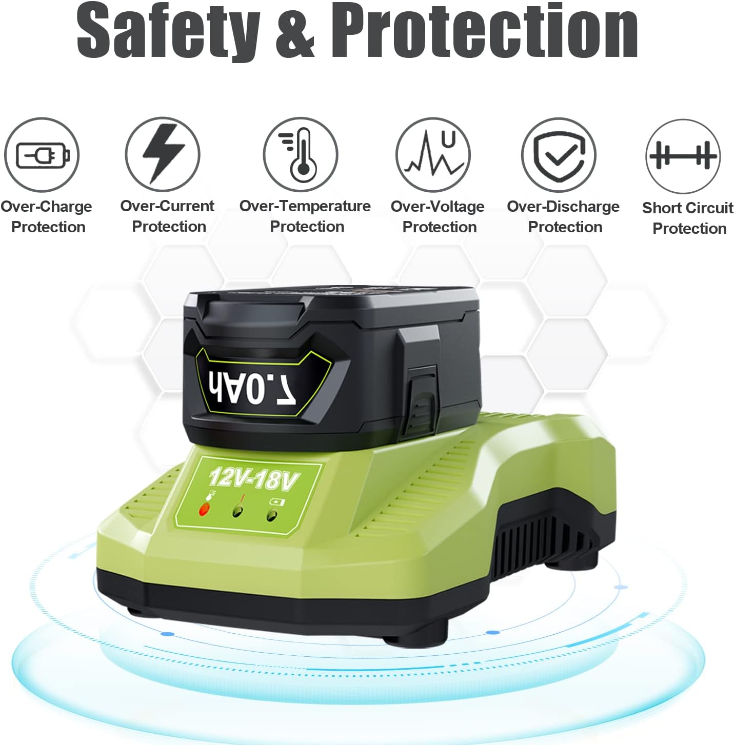 Batería y cargador actualizado de 7000 mAh P108 de 18 V y cargador para batería Ryobi de 18 V y cargador P117 compatible con Ryobi 18V ONE + P108