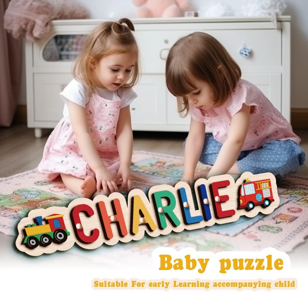 Rompecabezas de madera con nombre para niños de 1 a 3 a 1 año de edad, regalo de cumpleaños para bebés, juguetes de aprendizaje y educación