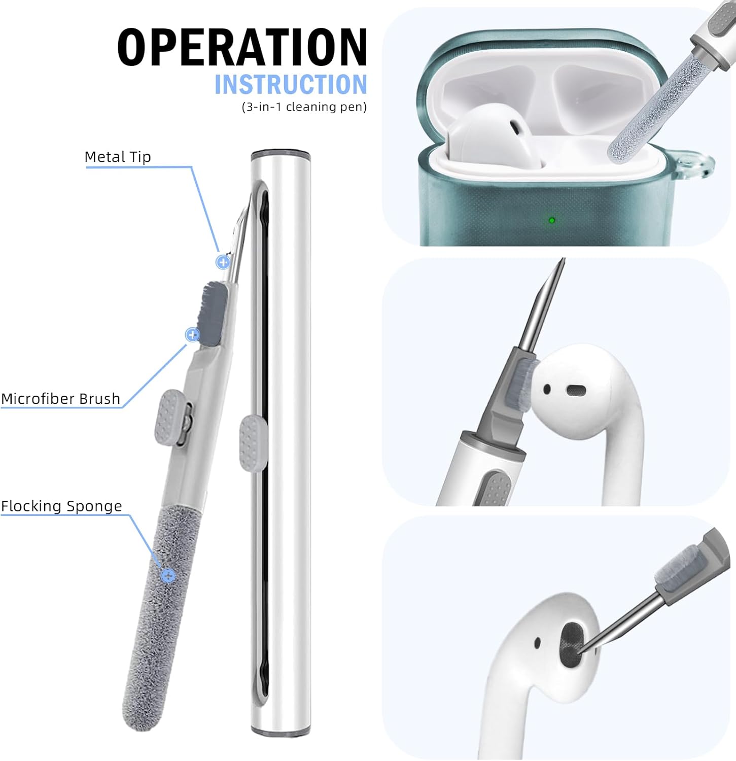 Funda para AirPods de 2 generación y 1 generación con kit de limpieza, correa antipérdida, cordón deportivo y cubierta de ganchos para las orejas (2