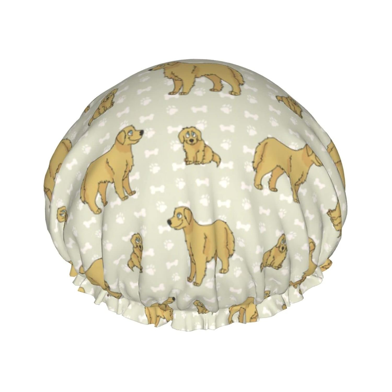 Golden Retriever Dogs Pattern Shower Caps Reusable Bath Cap Double Layers Waterproof Shower Cap for Women Long Hair