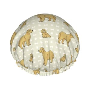 Golden Retriever Dogs Pattern Shower Caps Reusable Bath Cap Double Layers Waterproof Shower Cap for Women Long Hair Golden Retriever Dogs Pattern Shower Caps Reusable Bath Cap Double Layers Waterproof Shower Cap for Women Long Hair