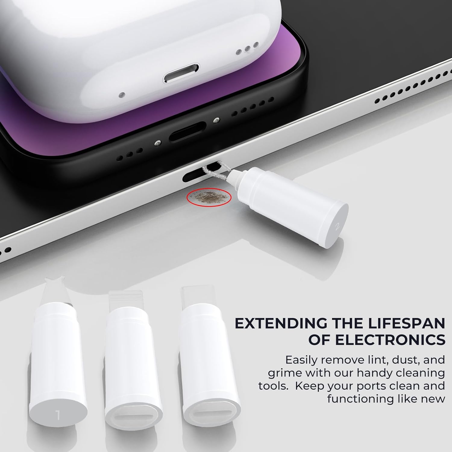 Kit de limpieza para iPhone para puerto de carga, kit limpiador multi7 en 1, herramienta de limpieza de teléfono, reparación para iPhone y cable de
