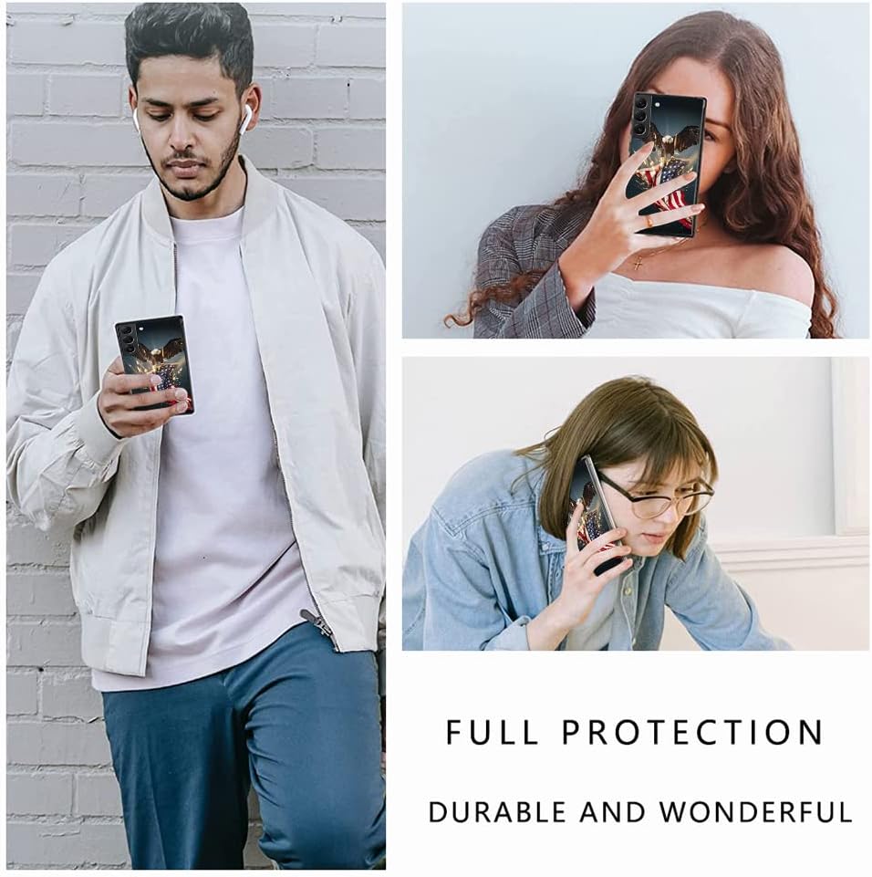 MSEAANBK Funda compatible con Samsung Galaxy S22, diseño de patrón estético de águila y bandera americana, protección de cuerpo completo, a prueba