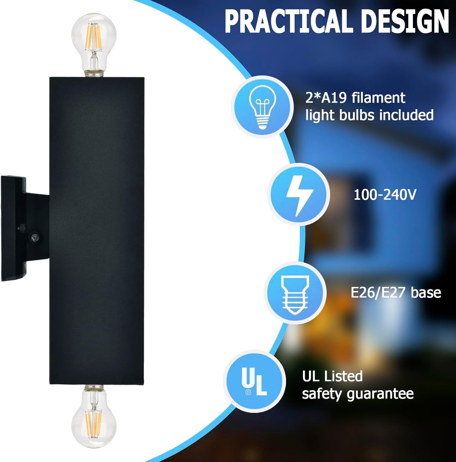 Paquete de 2 lámparas de pared para exteriores del amanecer al anochecer, iluminación LED moderna hacia arriba, luces de pared para exteriores, 2700