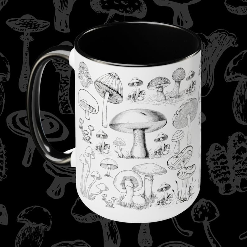 Mushroom Lover Tea Mug, Mushroom Mug, 15 oz Mug, Cottagecore Mushroom Mug, Mushroom Garden Nature Lover Gift