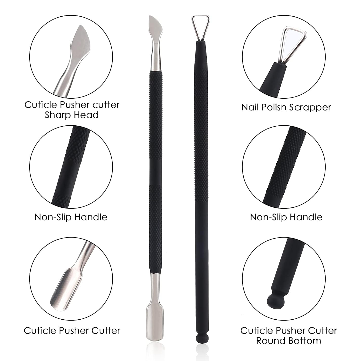 Yinyin – Corta cutículas y empujador de cutículas, profesional de acero inoxidable y duradero, para dedos de manos y pies, pedicura y manicura