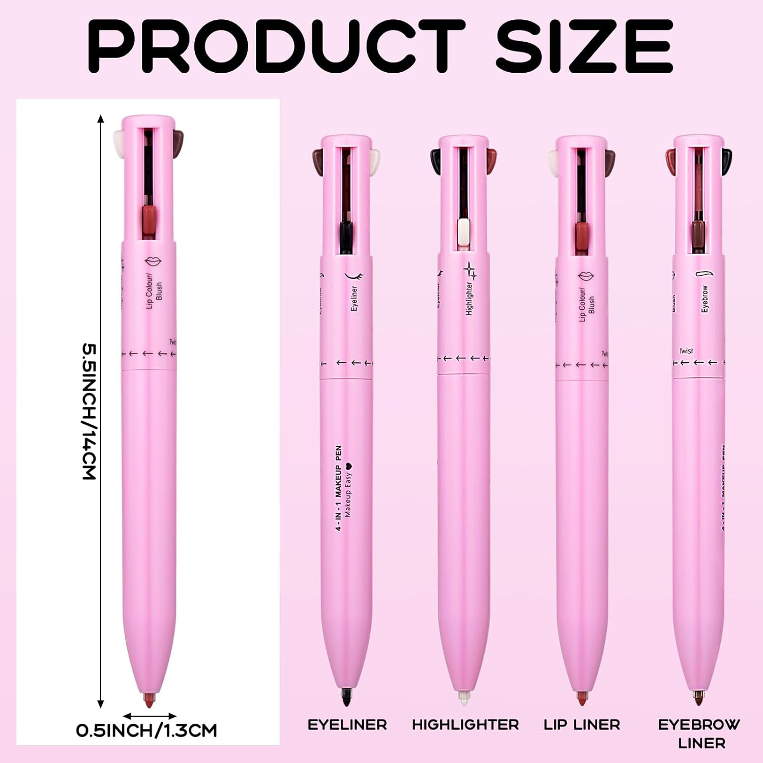 6 bolígrafos de maquillaje 4 en 1, delineador de ojos, delineador de labios, delineador de cejas, lápiz de maquillaje, impermeable, herramienta de