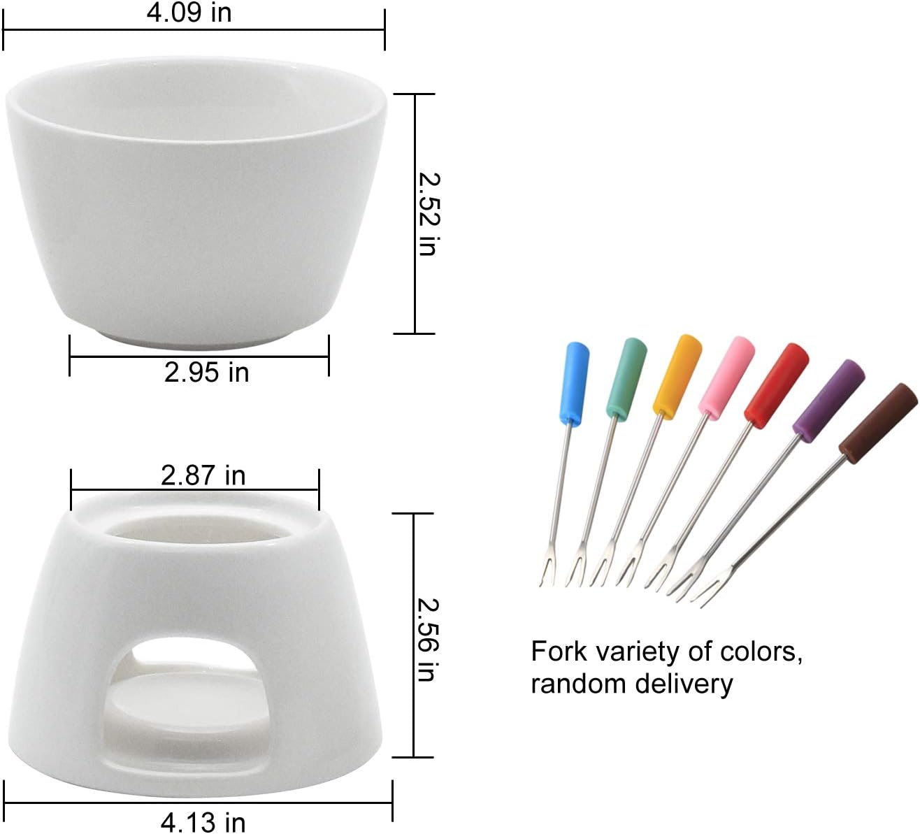 Juego de fondue de cerámica para bombones y quesos, color blanco