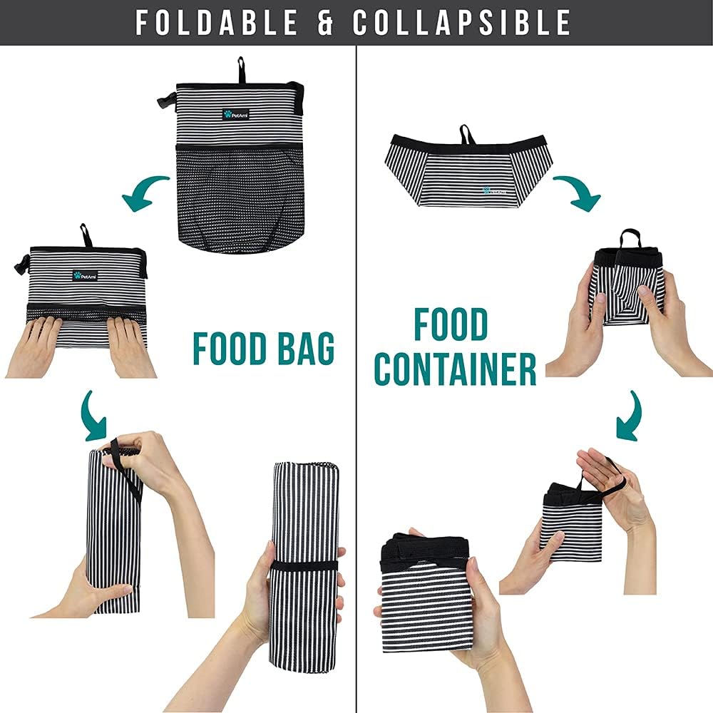 PetAmi Bolsa de viaje de comida para perros  Transportador de croquetas para perros con kit de cuencos de agua plegables para perros  Almacenamiento