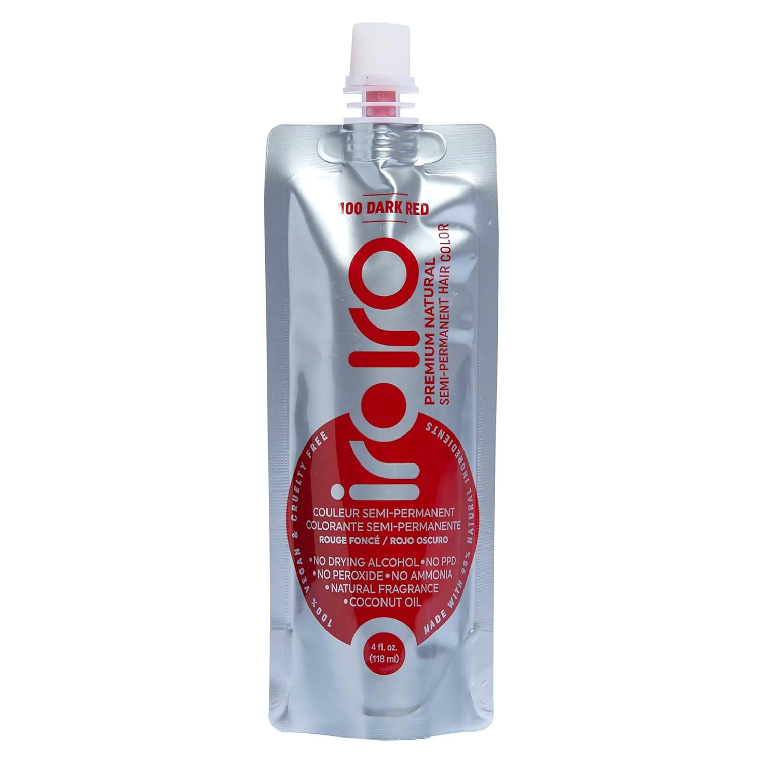 IROIRO Color de cabello semipermanente natural prémium 100 rojo oscuro (4 onzas)